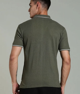 men solid polo t shirt cotton slim fit olive green