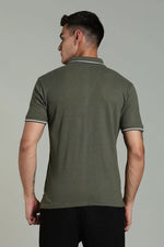 men solid polo t shirt cotton slim fit olive green