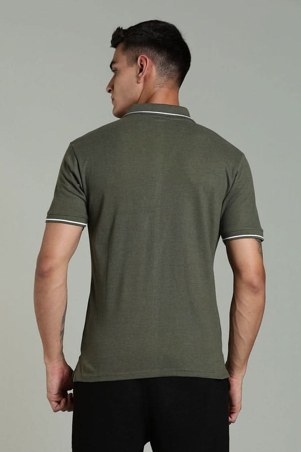 men solid polo t shirt cotton slim fit olive green