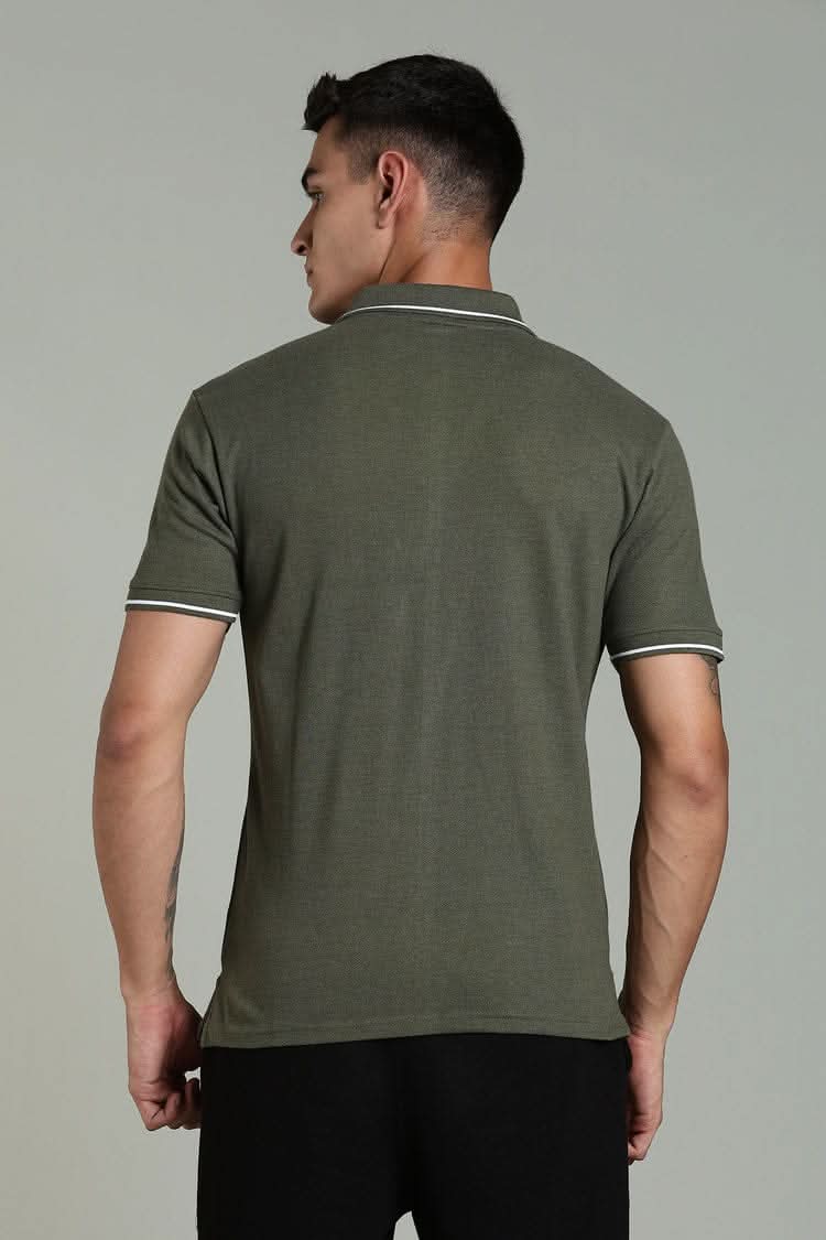 men solid polo t shirt cotton slim fit olive green