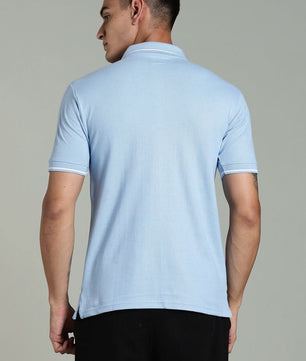 men solid polo t shirt cotton slim fit sky blue