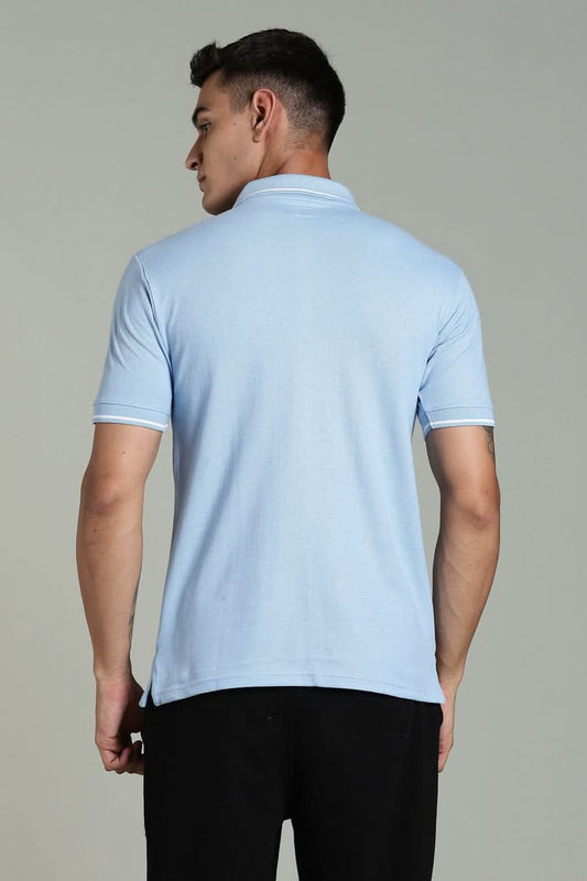 men solid polo t shirt cotton slim fit sky blue