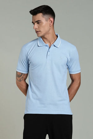 Outlaws Men’s Polo T Shirt – Cotton Solid Slim Fit Sky Blue