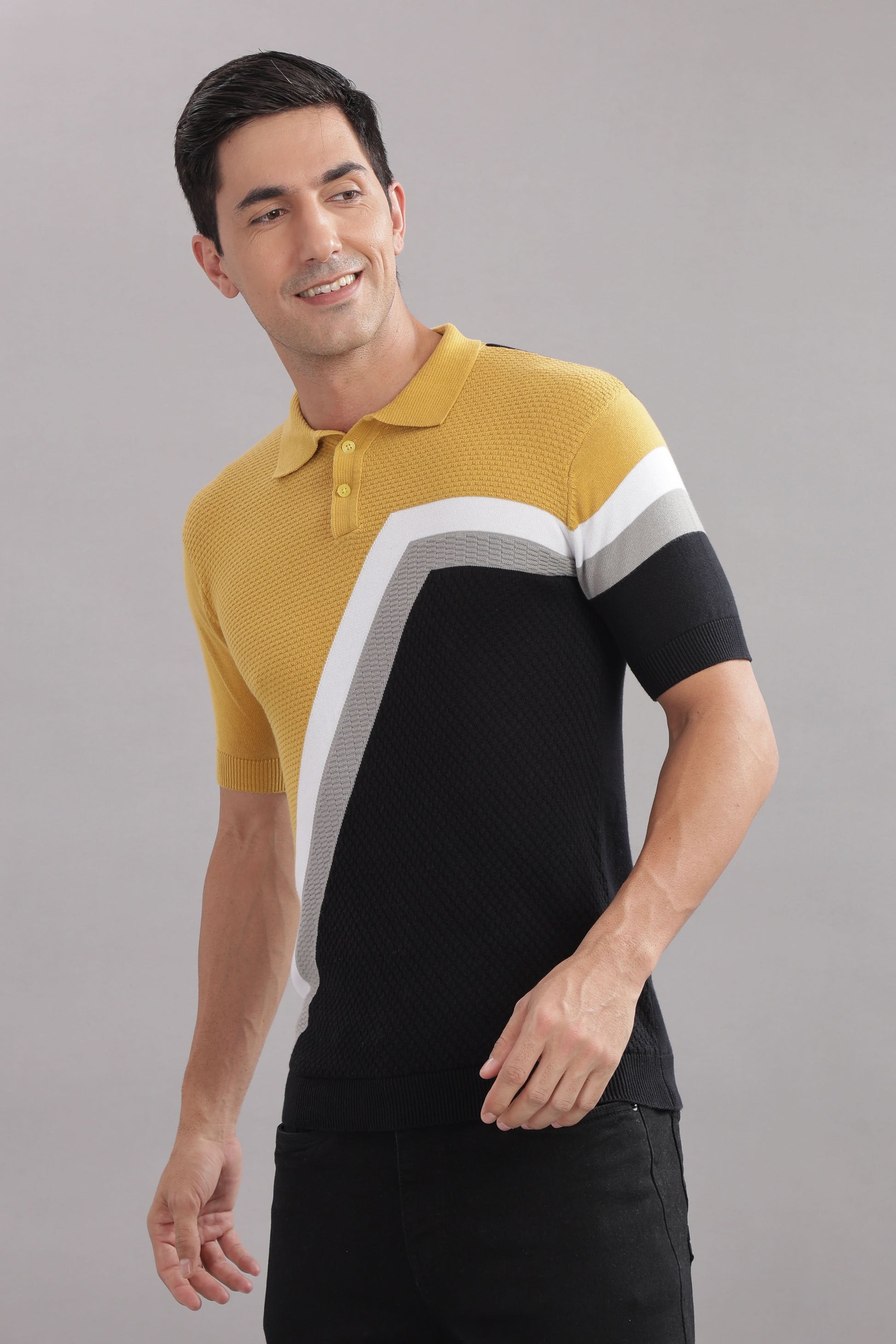 cotton polo t shirt men slim fit diagonal pattern