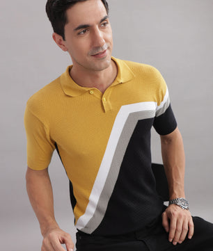 men casual polo t shirt mustard black design