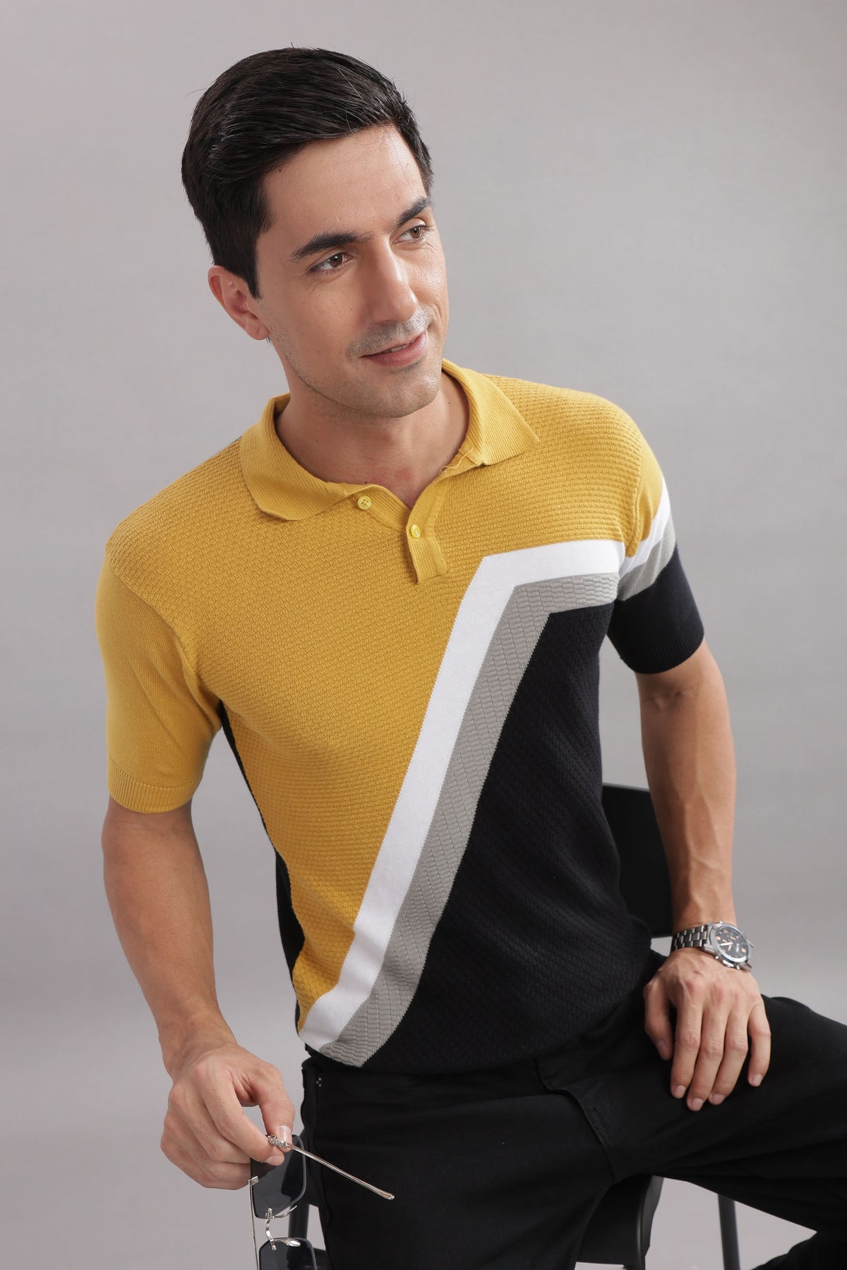 men casual polo t shirt mustard black design