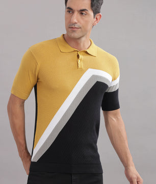 Outlaws men polo t shirt mustard black diagonal design