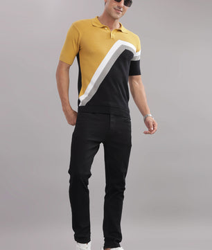 stylish men polo t shirt mustard black diagonal style