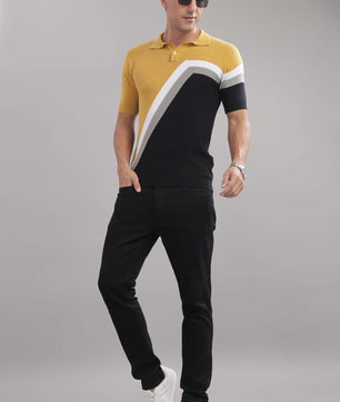 polo t shirt for men mustard black white design