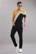 polo t shirt for men mustard black white design