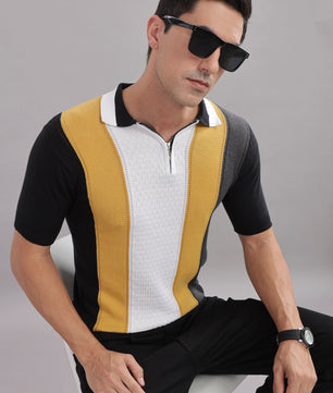 men striped polo t shirt cotton slim fit black base
