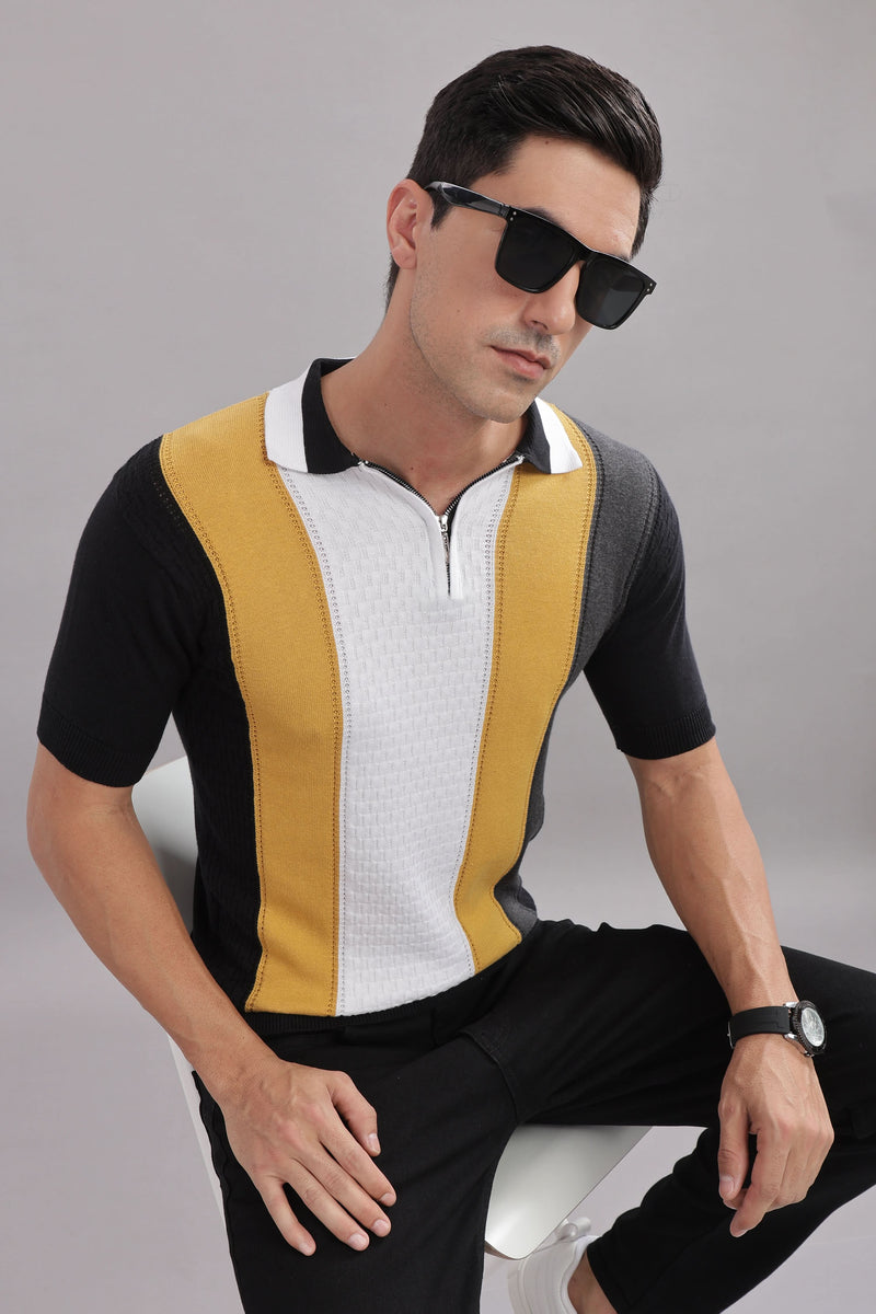 men striped polo t shirt cotton slim fit black base