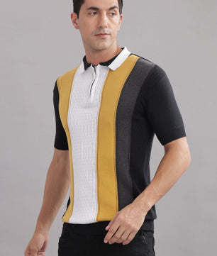 polo t shirt for men black mustard white design