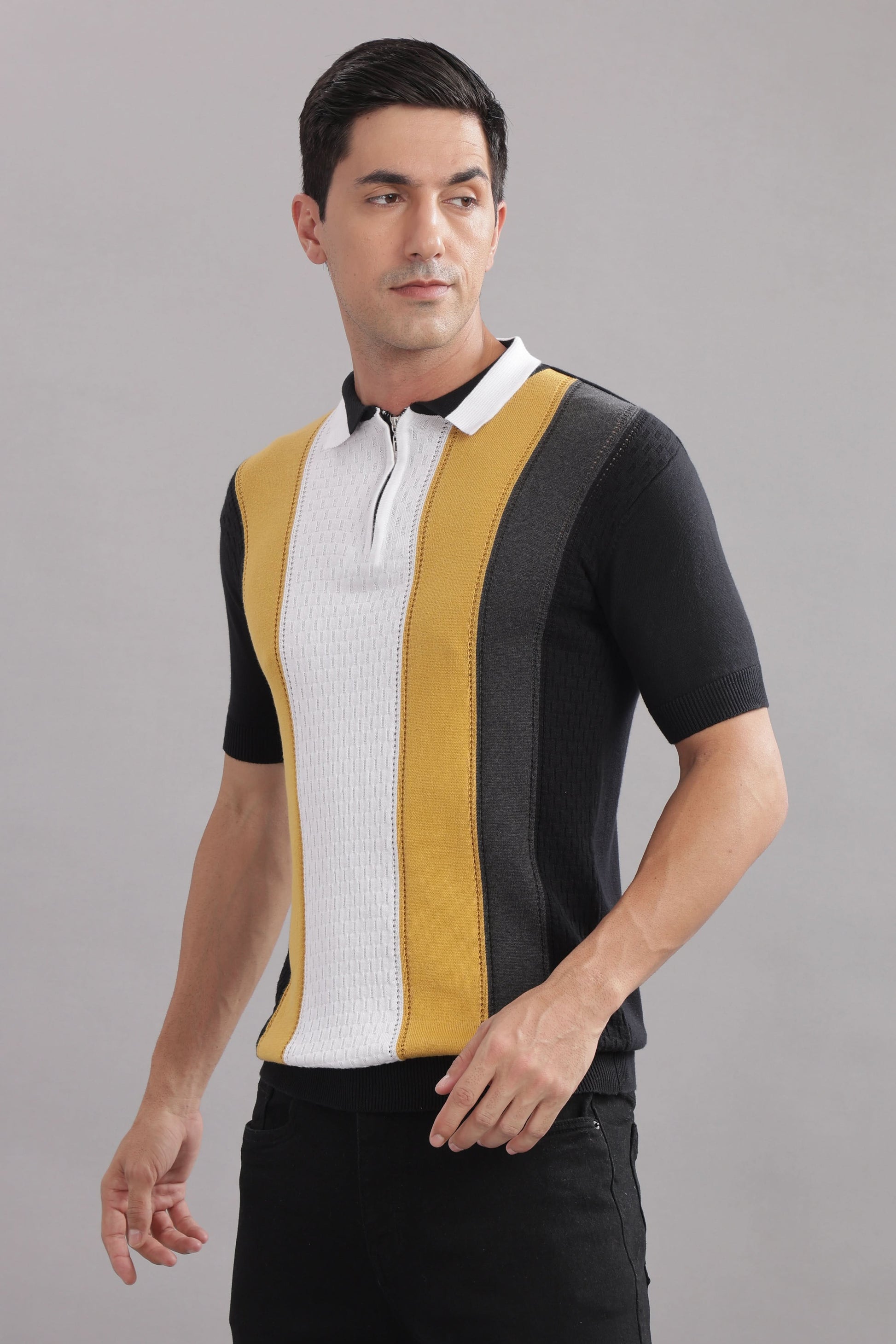 polo t shirt for men black mustard white design