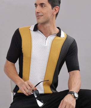 stylish men polo t shirt striped pattern front view