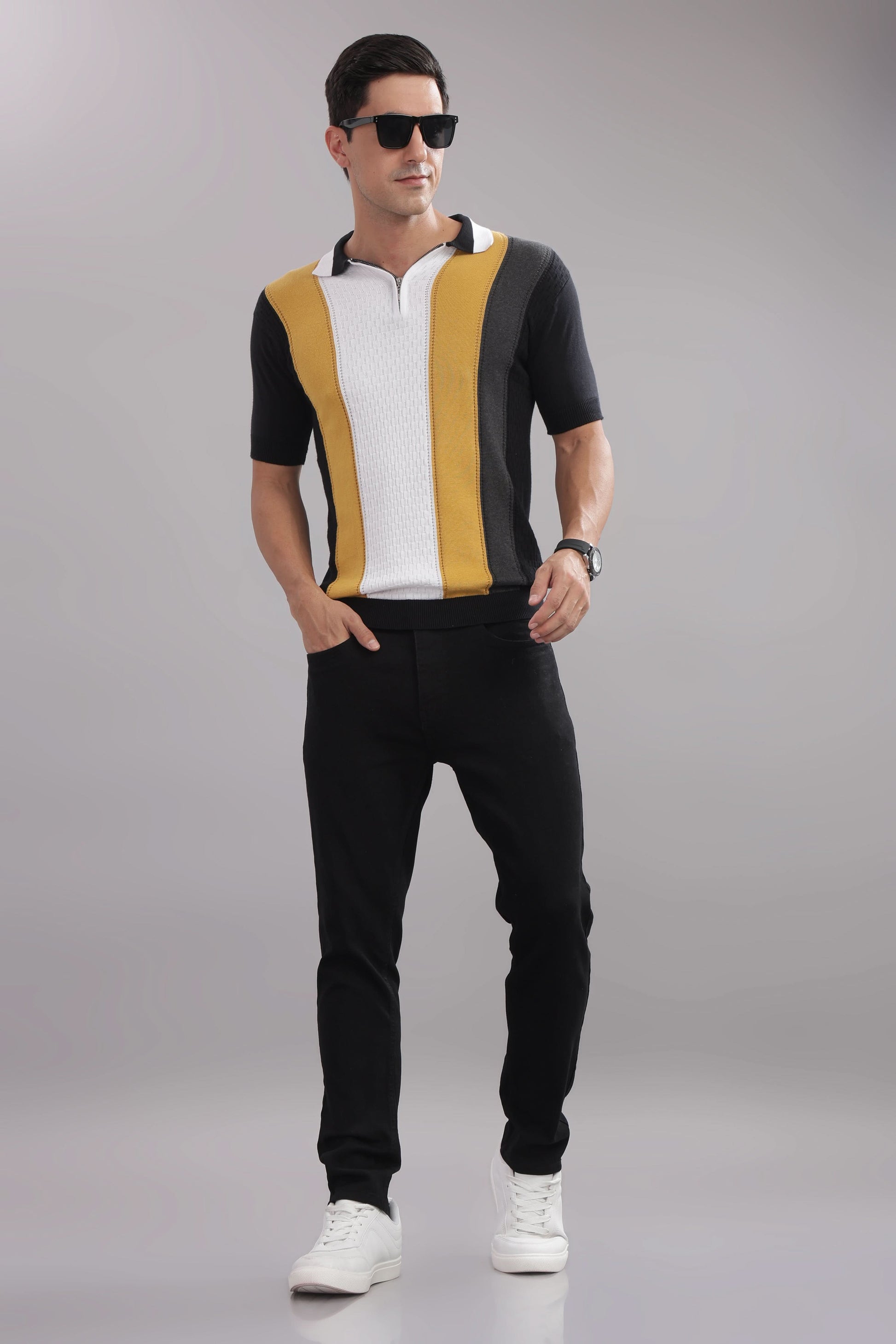 cotton polo t shirt men slim fit striped design