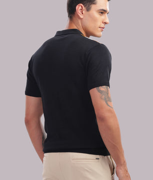 cotton striped polo t shirt for men black slim fit