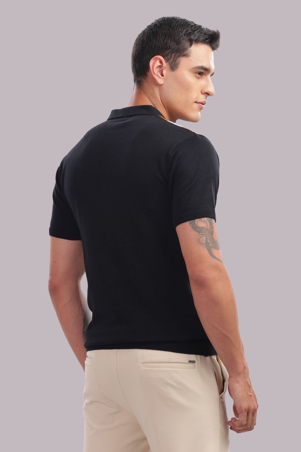 cotton striped polo t shirt for men black slim fit