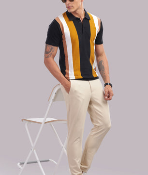 Men's vertical stripe polo shirt by Outlaws Fashion, made of 100% cotton, casual wear with classic style and comfortable fit.