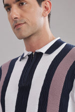 striped polo t shirt for men textured cotton slim fit