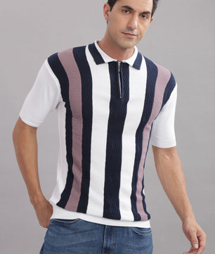 Outlaws men striped polo t shirt white navy pink
