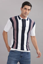 Outlaws men striped polo t shirt white navy pink