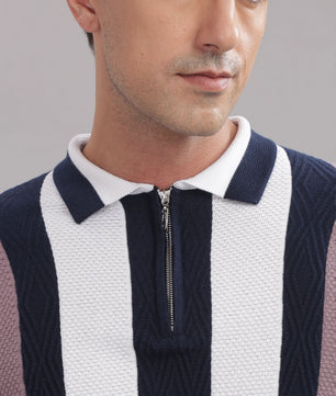 textured cotton striped polo t shirt for men slim fit