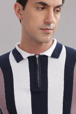 textured cotton striped polo t shirt for men slim fit