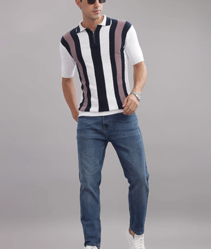 stylish men polo t shirt vertical stripe pattern front
