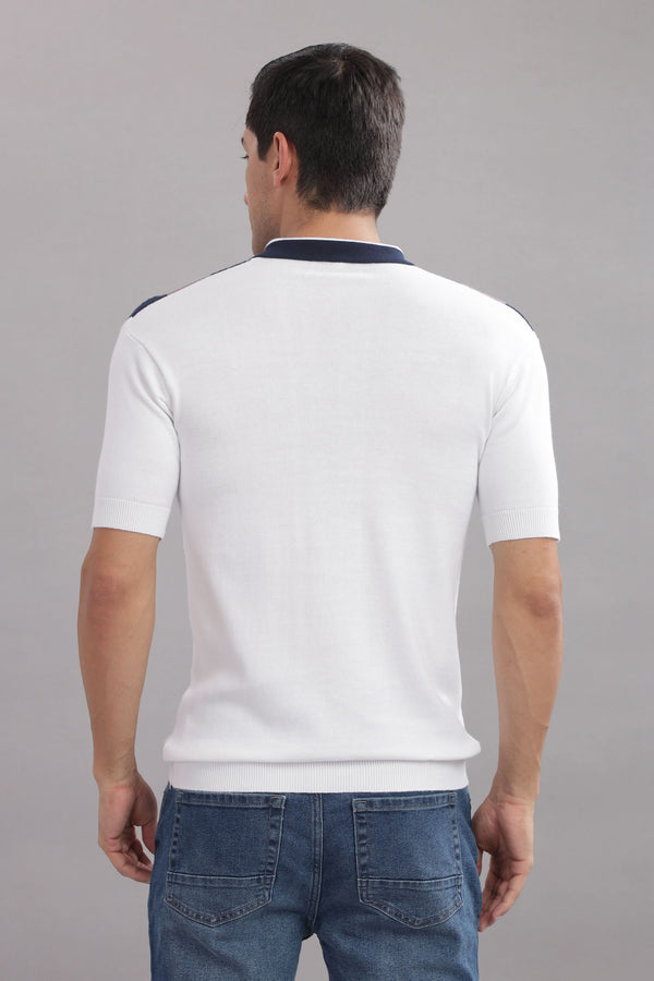 men polo t shirt vertical stripes zip collar design