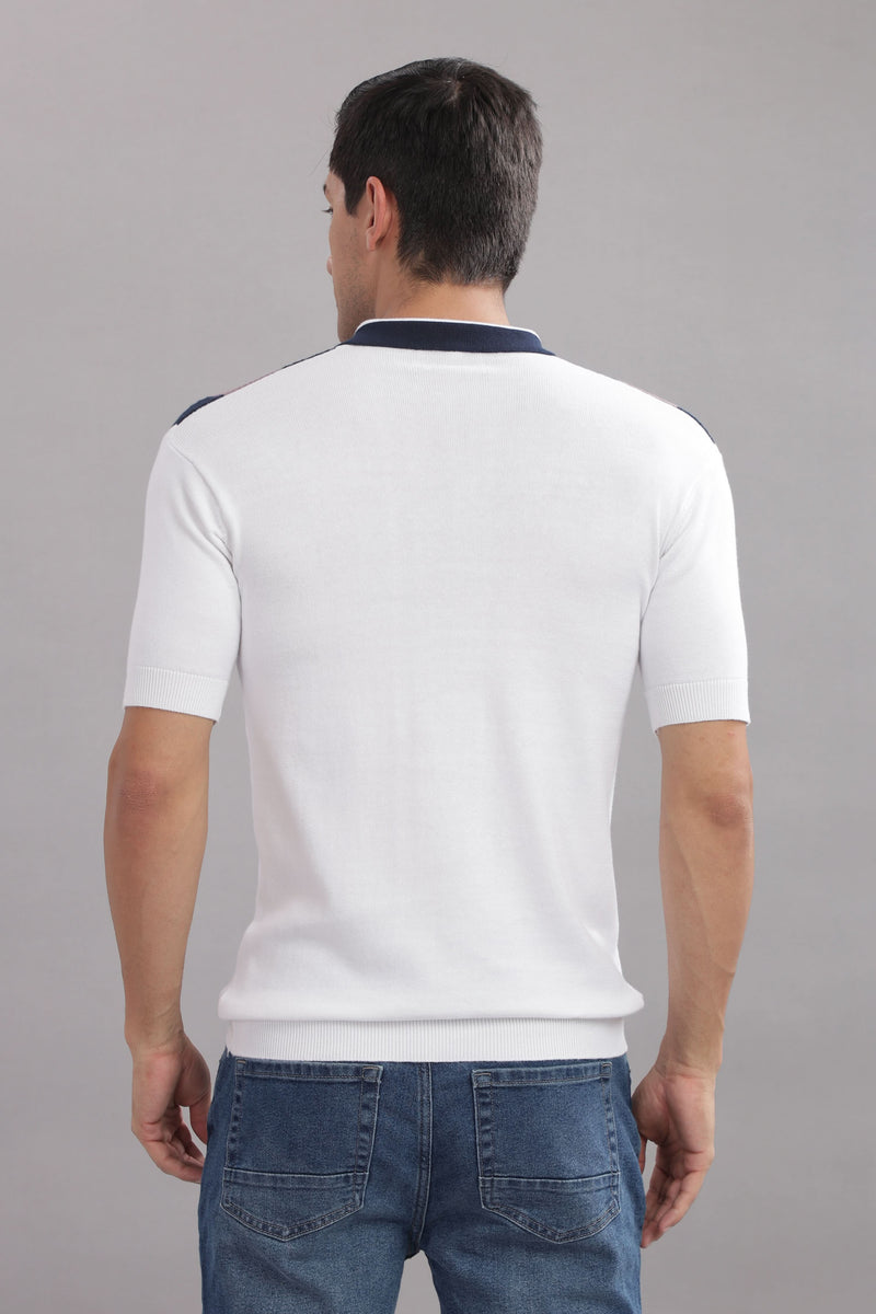men polo t shirt vertical stripes zip collar design