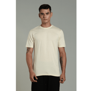 Outlaws men t shirt cream solid regular fit front view