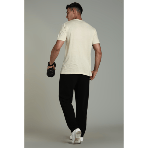 men solid t shirt cotton regular fit cream