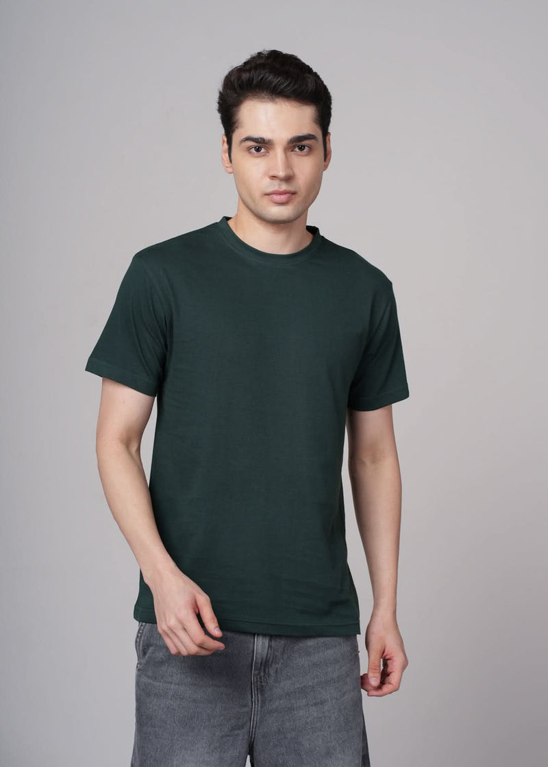 Outlaws men t shirt dark green solid regular fit front view