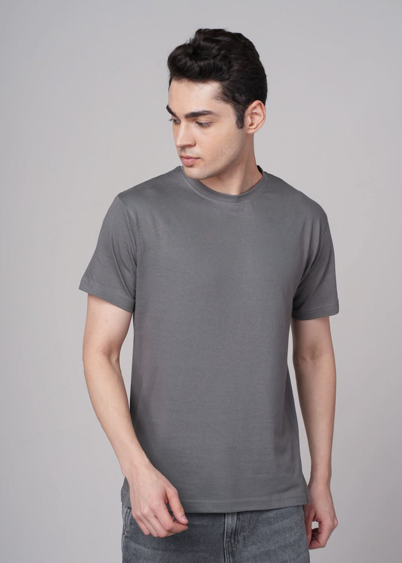 Outlaws men t shirt grey solid regular fit front view