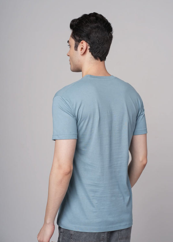 men solid t shirt cotton regular fit light blue