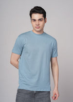Outlaws men t shirt light blue solid regular fit front view