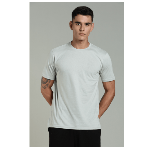Outlaws men t shirt light grey solid regular fit front view