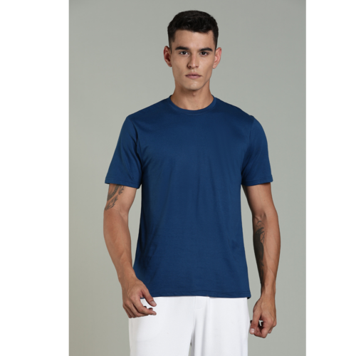 Outlaws men t shirt navy blue solid regular fit front view