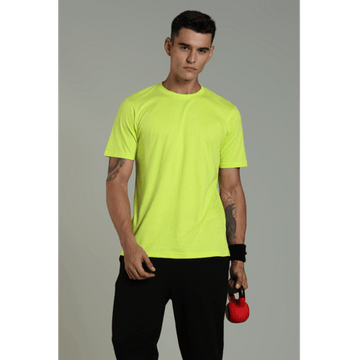 Outlaws men t shirt neon green solid regular fit front view