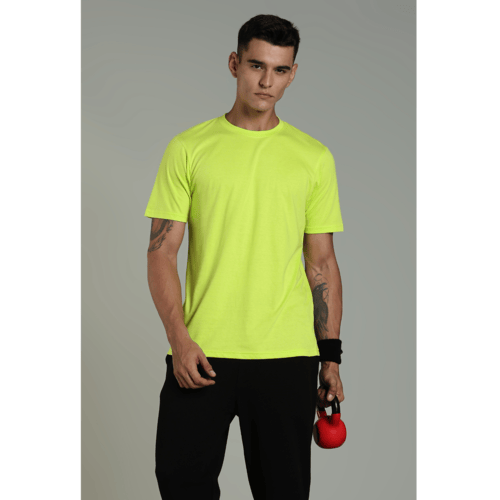 Outlaws men t shirt neon green solid regular fit front view