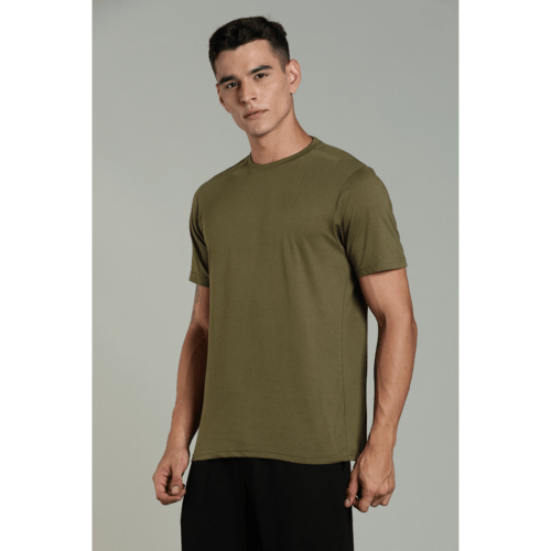men solid t shirt cotton regular fit olive green
