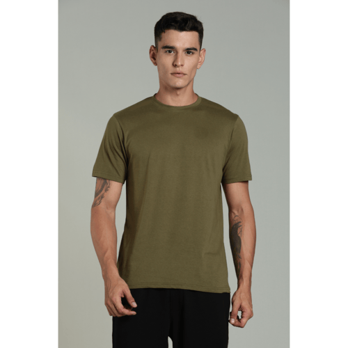 Outlaws men t shirt olive green solid regular fit front view