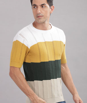 Outlaws men colorblock t shirt white mustard green front view