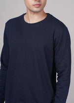 Outlaws Navy sweatshirt for men, casual fit with logo detail, displayed on a hanger against a plain background