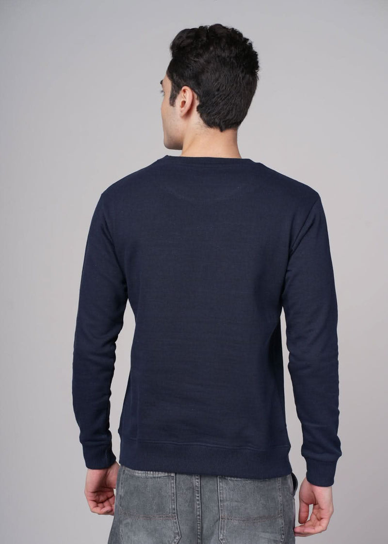 Navy sweatshirt for men by Outlaws Fashion featuring a comfortable fit and casual style, displayed on a hanger.