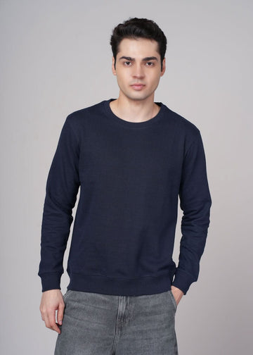 Outlaws Navy men's sweatshirt displayed on a hanger, featuring a casual fit and stylish design from Outlaws Fashion.