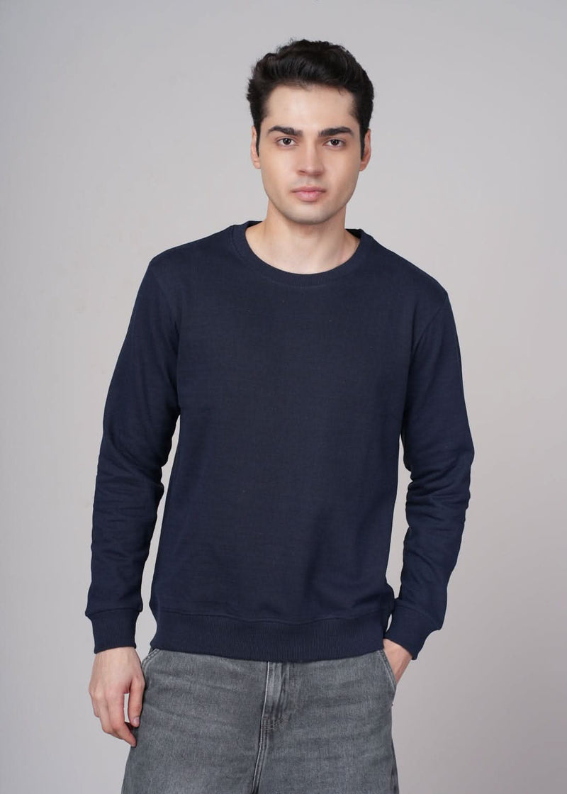 Outlaws Navy men's sweatshirt displayed on a hanger, featuring a casual fit and stylish design from Outlaws Fashion.