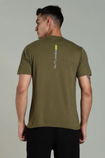 Outlaws Fashion men's olive green athleisure T-shirt with a relaxed fit, casual style, and comfortable fabric.