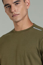 Outlaws Fashion olive green men's athleisure T-shirt with a relaxed fit and casual style, perfect for active and everyday wear.